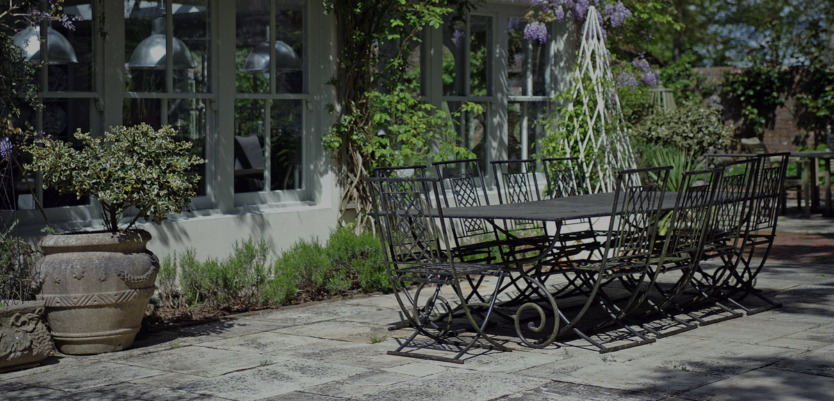 table and chairs in a garden